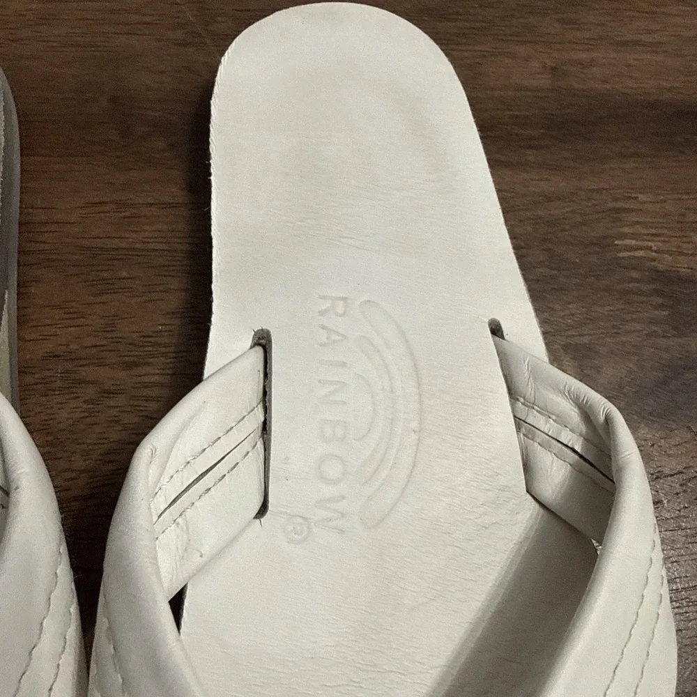 Rainbow Sandals Leather Flip Flops White Mens Size 8.5 - 9.5 Medium Double Layer